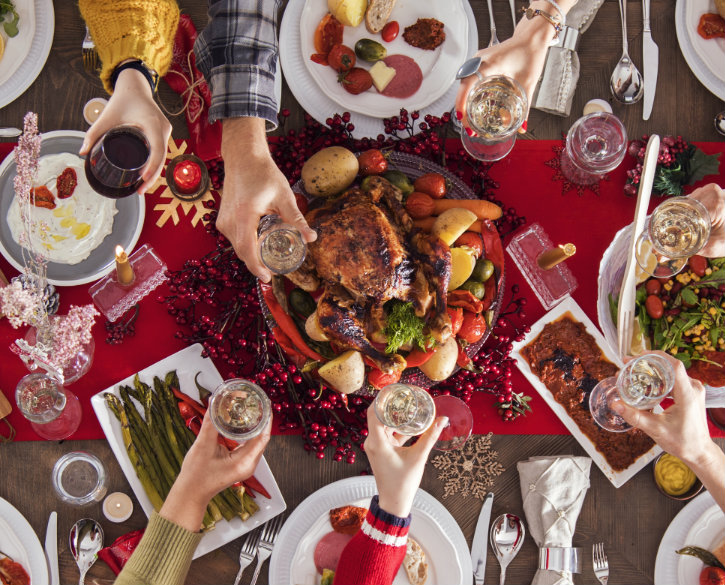 dinner table with holiday foods
